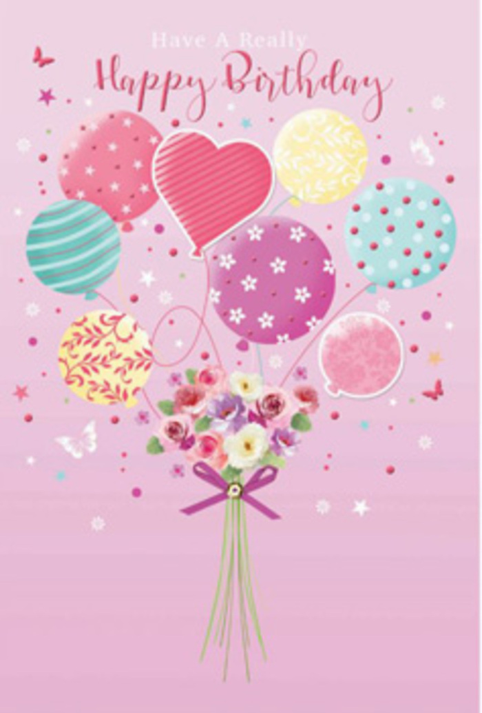 This birthday artwork feels like a small celebration captured in mid-air, inspired by the calm, friendly spirit of Dulwich. A smooth blush-pink background provides a comforting canvas, evoking the gentle tones of early morning around Dulwich Park. Rising from the centre is a bouquet of pastel balloons that seems almost weightless. Each balloon has its own expressive character: some are striped with swirling, ribbon-like bands, others are dotted with bright, playful spots, and several are softly washed in sea-green, rose, lemon, and lavender hues. A single heart-shaped balloon rests softly at the centre of the cluster, quietly conveying love, gratitude, and affection. At the base, a compact hand-tied bouquet anchors the floating scene, its flowers artfully arranged as if fresh from Flowers Dulwich. Velvety petals unfold in delicate layers, blending cream, blush pink, and muted mauve tones in a harmonious mix that suggests petite roses and daisy-like blooms. The bouquet's imagined scent is gentle and comforting, like walking through a small neighbourhood florist after the doors have just opened. A deep purple satin bow gathers the stems, the fabric's sheen catching the light in small glimmers that mirror the polish of the balloons above. Around them, tiny stars and fluttering butterflies travel lightly through the air, enhancing the sensation of joyful movement. The lighting remains soft and even, with no harsh contrasts, instead bathing every curve and petal in a subtle radiance. The result is a birthday image that feels both whimsical and carefully considered-a tender, uplifting greeting that could easily accompany a thoughtful delivery to a loved one anywhere in and around Dulwich.